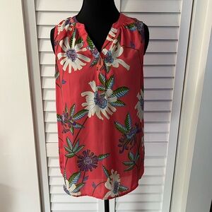 Violet & Claire Red Blouse with Gray Floral Print